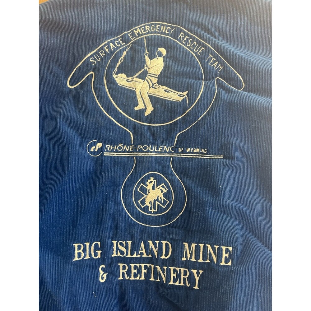 70 s Rennoc Corduroy Bomber Work Coat Embroidered David Big Island Mine Blue L - Picture 8 of 12